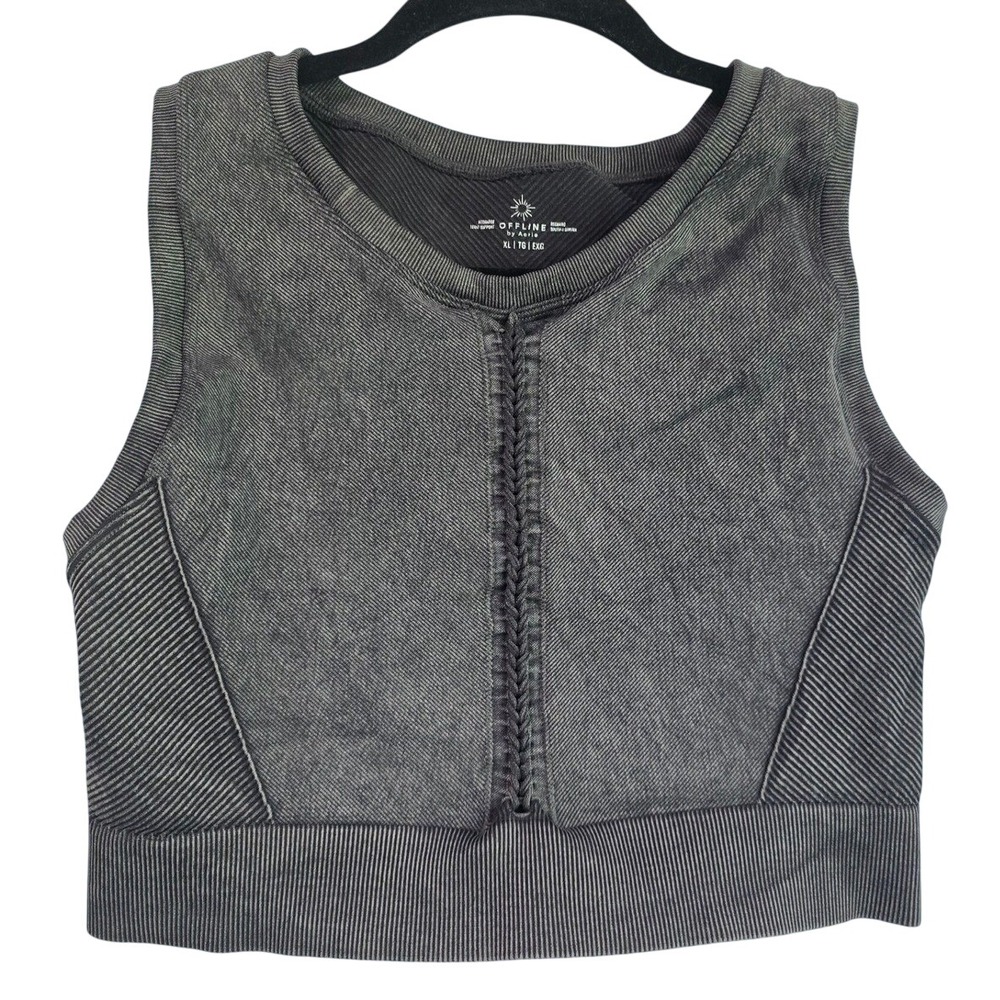 OFFLINE by Aerie Recharge Seamless Bra Top Gray Acid Wash Braided Crop XL